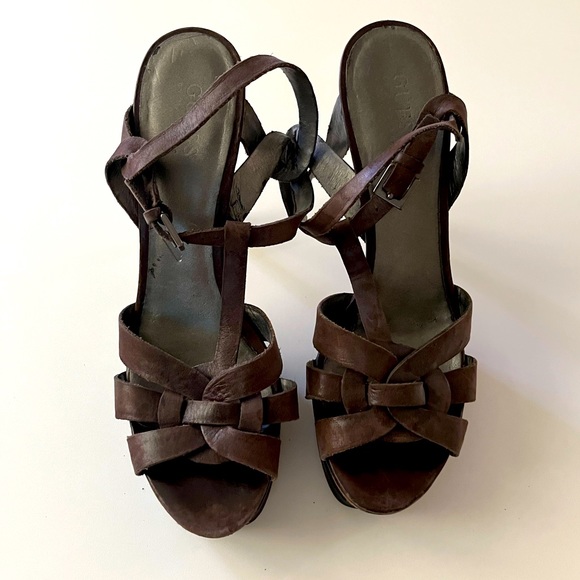 Guess Strappy Dark Brown Heels Size 8.5 - Picture 2 of 6